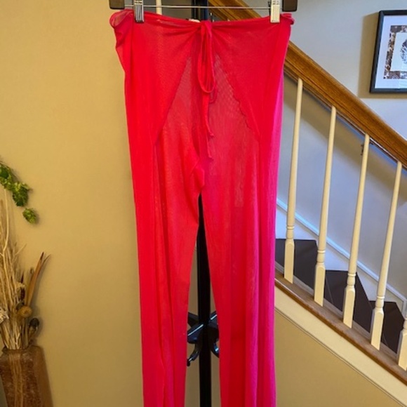 Cosabella Hot Pink Sheer Wide Leg Slit Hem Tie Front Pants, Size L - Picture 4 of 10
